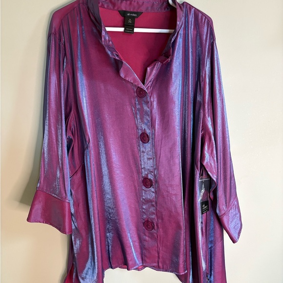 Ali Miles Shimmering Purple Button Down Shirt 3X - Picture 14 of 16